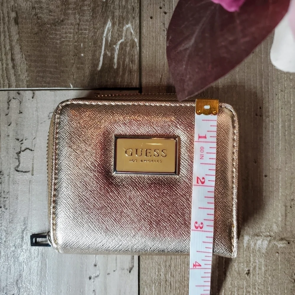 GUESS Los Angeles Abree Small Zip-Around Metallic Rose Gold Wallet NWOT